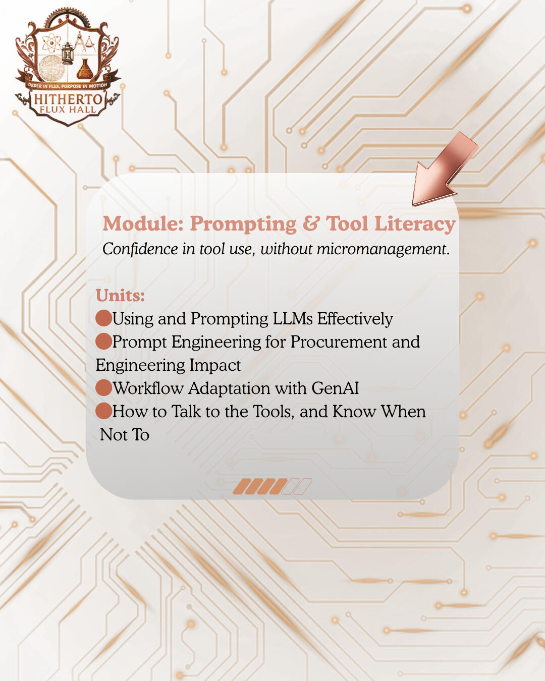 Flux Hall Academy Building Hitherto AI's Flux Hall Academy gothic building. Warmly lit, but dark. Stately sign near the walkway reads: 'Hitherto Flux Hall', in copper neon. THe walkway is enmeshed with glowing circuits.